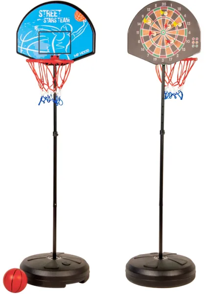 My Hood - Basketballkorb und Dartscheibe auf Ständer - Mit Kunststoffball, Pfeilen und Pumpe